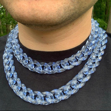 Blue Acrylic Cuban Link Chain on model