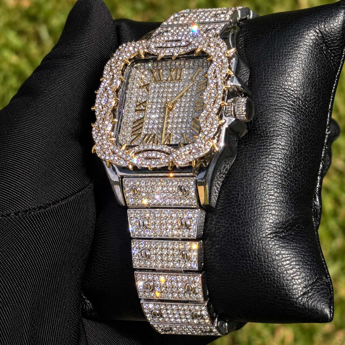 41mm Iced Out Square Thorn Watch White Gold/Gold — view 3
