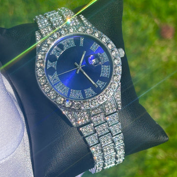 42mm Iced Out White Gold Prezzy Watch Blue Dial
