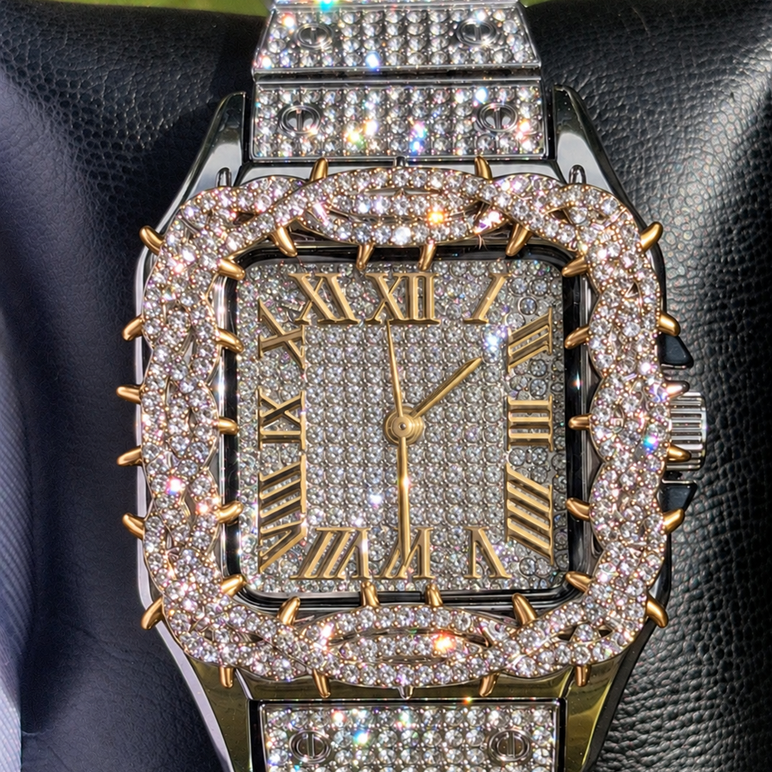 41mm Iced Out Square Thorn Watch White Gold/Gold — view 2