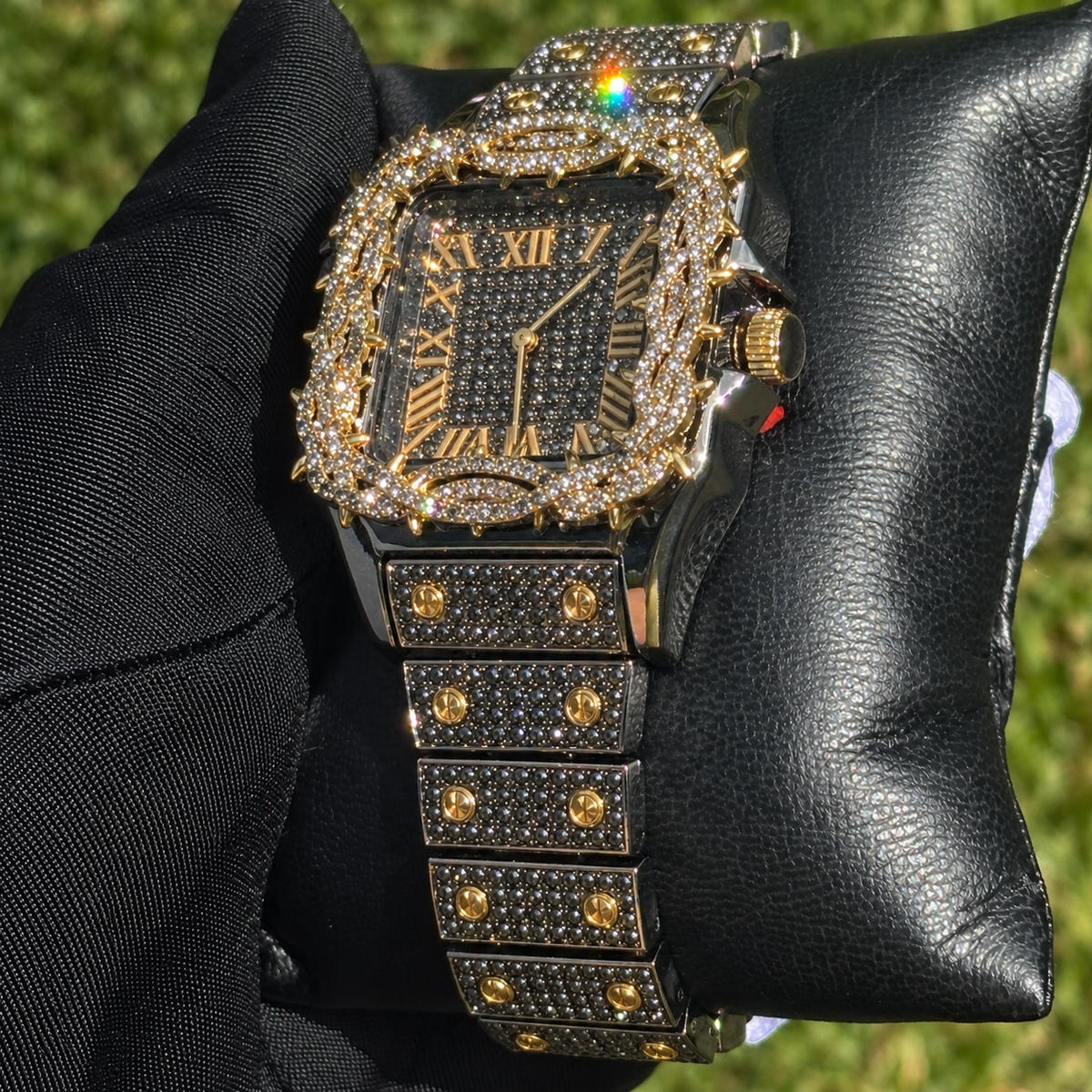 41mm Iced Out Square Thorn Watch Black/Gold — view 2