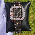 41mm Iced Out Square Thorn Watch Black/White Gold