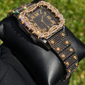 41mm Iced Out Square Thorn Watch Black/Gold