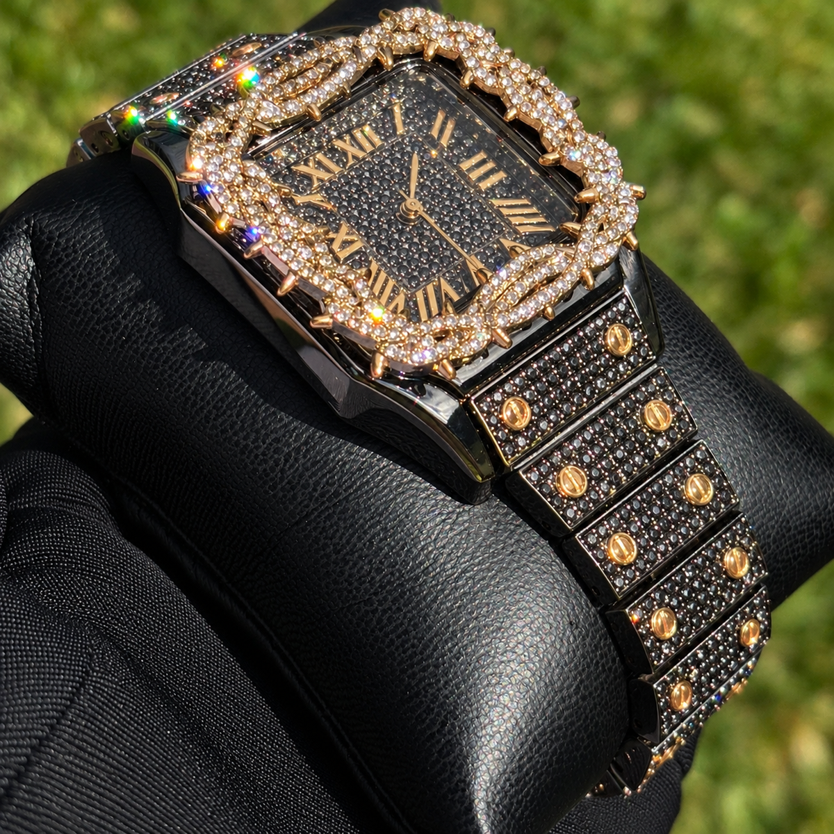 41mm Iced Out Square Thorn Watch Black/Gold — view 4