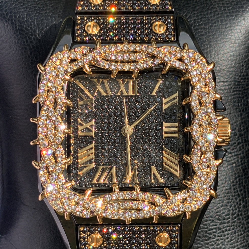 41mm Iced Out Square Thorn Watch Black/Gold — view 3