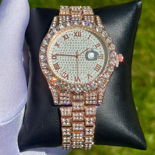 38mm Iced Out Rose Gold Prezzy Watch