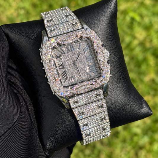 41mm Iced Out Square Thorn Watch White Gold