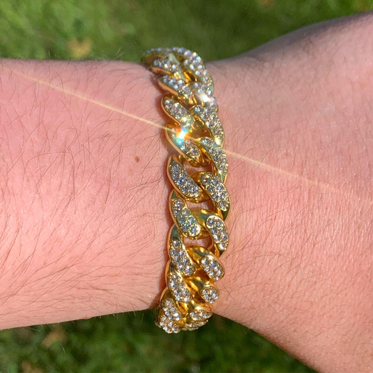 Iced Cuban Link Bracelet Gold 14mm