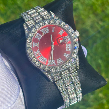 42mm Iced Out White Gold Prezzy Watch Red Dial
