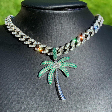 Palm Tree Pendant & Cuban Link Chain Bundle