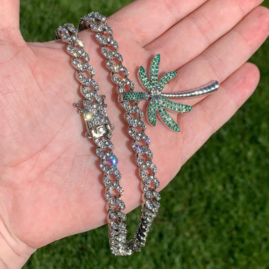 Palm Tree Pendant & Cuban Link Chain Bundle
