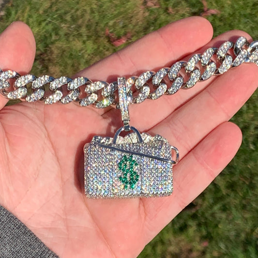 Money Bag Pendant & Cuban Link Chain Bundle