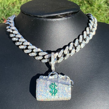 Money Bag Pendant & Cuban Link Chain Bundle