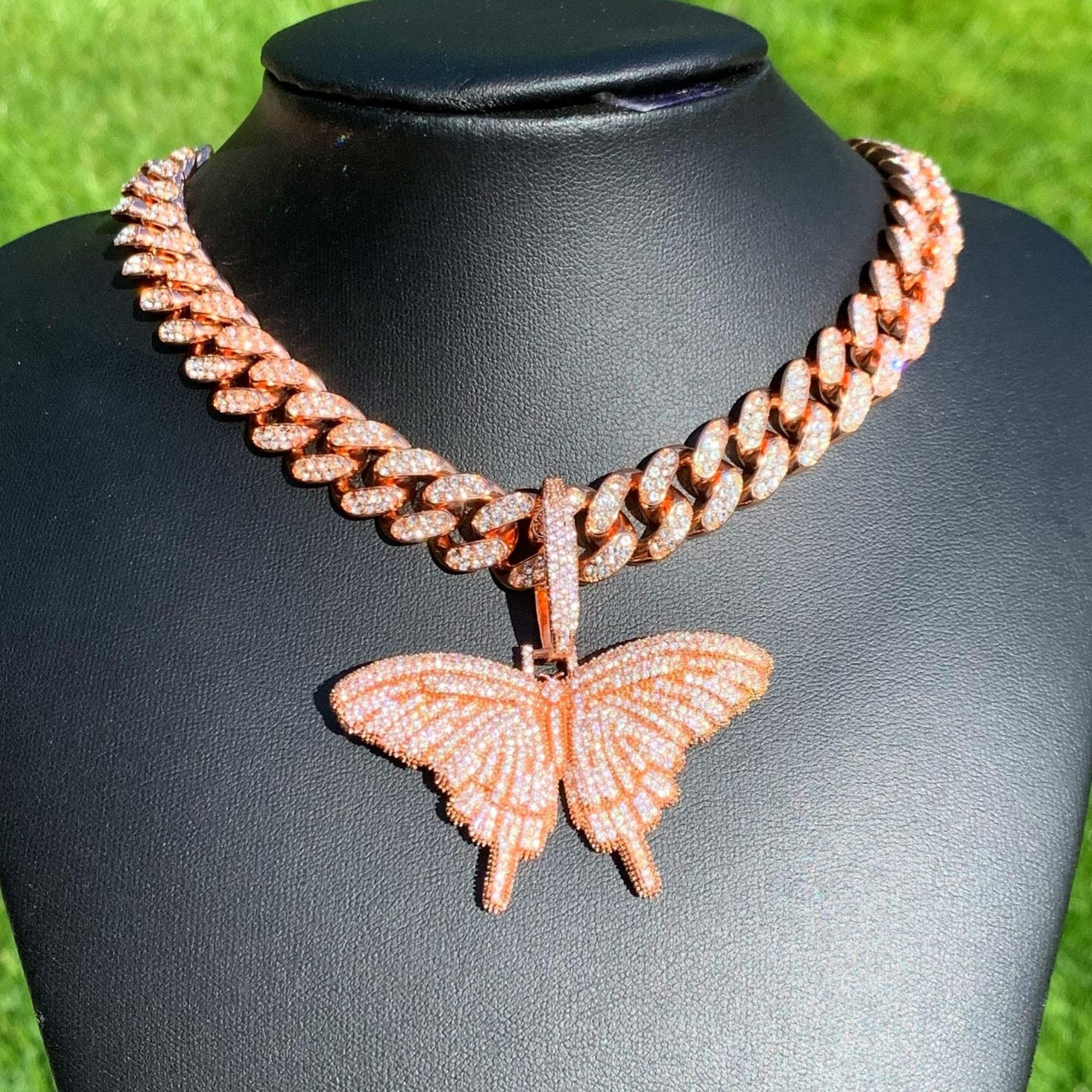 Rose Gold Butterfly Pendant & Cuban Link Chain Bundle